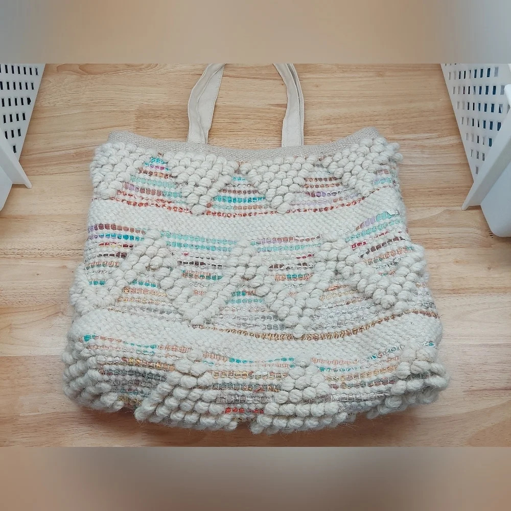 Aztec Pattern Wool Double Strap Bag Tote Purse La… - image 3